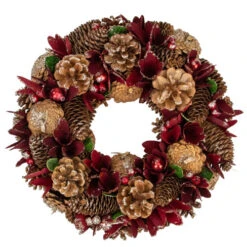 Northlight Glittered Red Floral And Pine Cone Artificial Christmas Wreath, 13-Inch, Unlit