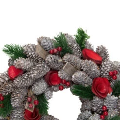 Northlight Pine Cones And Red Wooden Roses Artificial Christmas Wreath, 10-Inch, Unlit -Northlight Shop northlight sh86451 1 61260.1634470496