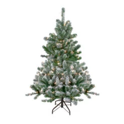 Northlight 4.5' Pre-Lit Full Flocked Natural Emerald Artificial Christmas Tree - Warm Clear Lights