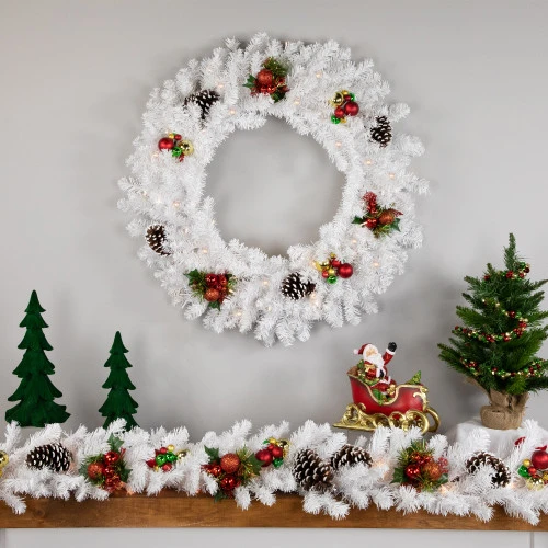 Northlight Pre-Lit LED White Canadian Pine Artificial Christmas Wreath, 30-Inch, Clear Lights 5 Northlight Pre-Lit LED White Canadian Pine Artificial Christmas Wreath, 30-Inch, Clear Lights - Image 3