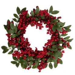 Northlight Lush Berry And Leaf Artificial Christmas Wreath, 18-Inch, Unlit