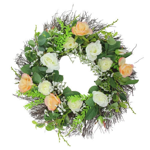 Northlight Rose And Foliage Artificial Spring Wreath - 24-Inch, Unlit 3 Northlight Rose And Foliage Artificial Spring Wreath - 24-Inch, Unlit