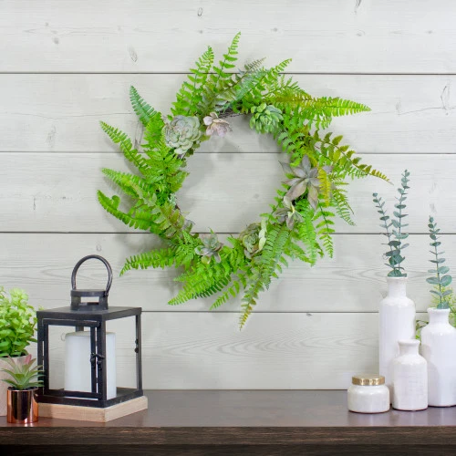 Northlight Succulents And Foliage Artificial Spring Twig Wreath, Green - 22-Inch 4 Northlight Succulents And Foliage Artificial Spring Twig Wreath, Green - 22-Inch - Image 2