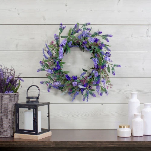 Northlight Lavender Artificial Spring Floral Wreath, Purple And Green - 18-Inch 4 Northlight Lavender Artificial Spring Floral Wreath, Purple And Green - 18-Inch - Image 2