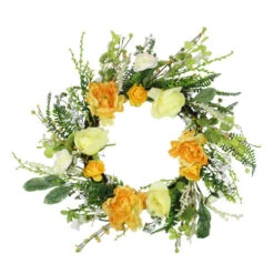 Northlight Hydrangea And Rose Artificial Floral Wreath, Yellow 24-Inch