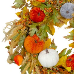 Northlight Velvet Pumpkins And Wheat Artificial Fall Harvest Wreath - 24-Inch, Unlit -Northlight Shop northlight vm26532 1 85330.1665519921