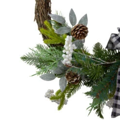 Northlight Plaid Bow And Winter Foliage Artificial Christmas Twig Wreath - 23-inch, Unlit -Northlight Shop northlight vm26565 1 56053.1659734617