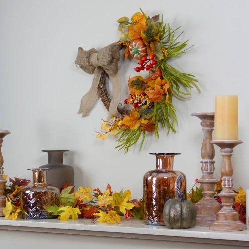 Northlight Orange Pumpkins And Berries With Bow Artificial Wreath - 20-Inch, Unlit 4 Northlight Orange Pumpkins And Berries With Bow Artificial Wreath - 20-Inch, Unlit - Image 2