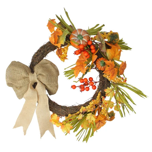 Northlight Orange Pumpkins And Berries With Bow Artificial Wreath - 20-Inch, Unlit 3 Northlight Orange Pumpkins And Berries With Bow Artificial Wreath - 20-Inch, Unlit