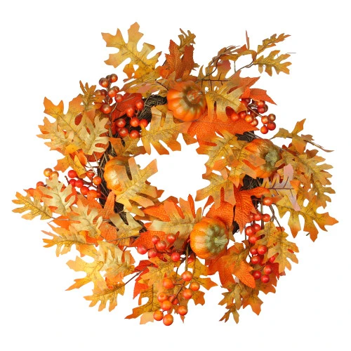 Northlight Autumn Leaves, Pumpkins And Berries Artificial Thanksgiving Wreath, 22-Inch, Unlit 3 Northlight Autumn Leaves, Pumpkins And Berries Artificial Thanksgiving Wreath, 22-Inch, Unlit