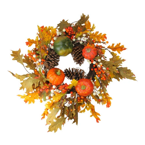 Northlight Fallen Leaves With Pine Cones And Pumpkins Artificial Thanksgiving Wreath, Orange 24-Inch 3 Northlight Fallen Leaves With Pine Cones And Pumpkins Artificial Thanksgiving Wreath, Orange 24-Inch