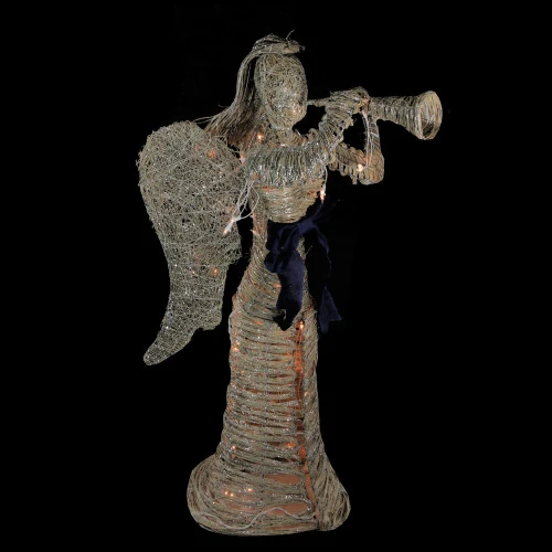 Northlight 4.25' Lighted Silver And Beige Glitter Dusted Angel With Horn Outdoor Christmas Yard Art Decor 4 Northlight 4.25' Lighted Silver And Beige Glitter Dusted Angel With Horn Outdoor Christmas Yard Art Decor - Image 2