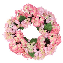Hydrangea Spring Artificial Floral Wreath, Pink 22-Inch