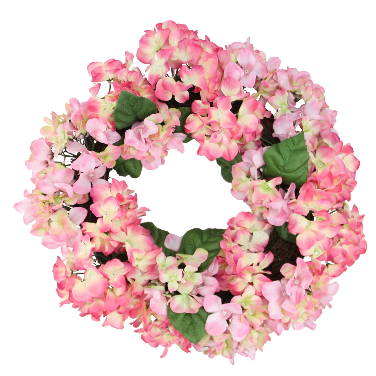 Hydrangea Spring Artificial Floral Wreath, Pink 22-Inch 3 Hydrangea Spring Artificial Floral Wreath, Pink 22-Inch