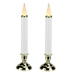 Set Of 2 Battery Operated White And Gold LED Christmas Candle Lamps With Base 9.75"