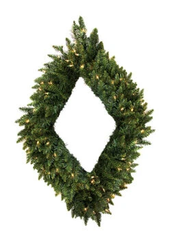 Pre-Lit Camdon Fir Diamond Shaped Artificial Christmas Wreath - 42-Inch, Clear Lights