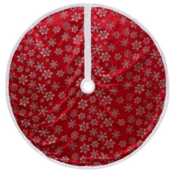 48" Red And White Snowflake Tree Skirt With Piping Trim Christmas Decor