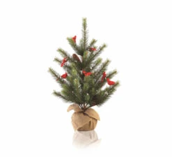 2' Green And Brown Glittered Cardinal Snow Pine Artificial Christmas Tree - Unlit
