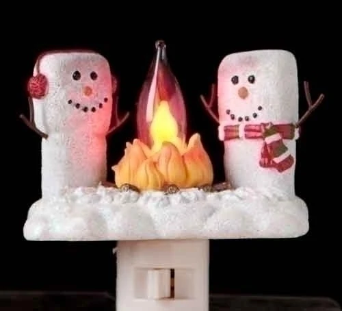 Roman 4.5" White And Yellow Marshmallow Snowmen At A Campfire Festive Christmas Night Light 3 Roman 4.5" White And Yellow Marshmallow Snowmen At A Campfire Festive Christmas Night Light