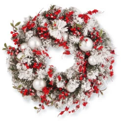 Christmas Central Red And White Ornaments Artificial Christmas Wreath, 24-Inch, Unlit