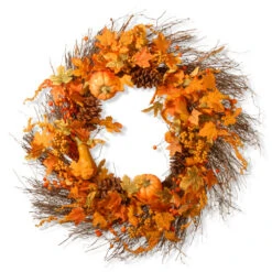 Northlight Shop 17 Maple Leaf And Pumpkins Artificial Autumn Wreath - 28-Inch, Unlit