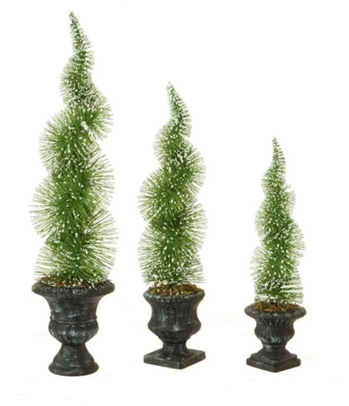 Set Of 3 Potted Sparkling Frosted Spiral Topiary Artificial Christmas Tree 1.5' - Unlit 4 Set Of 3 Potted Sparkling Frosted Spiral Topiary Artificial Christmas Tree 1.5' - Unlit - Image 2