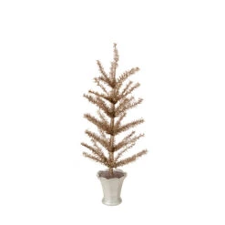 15" Brown Artificial Christmas Tree In Glittered Silver Pot - Unlit
