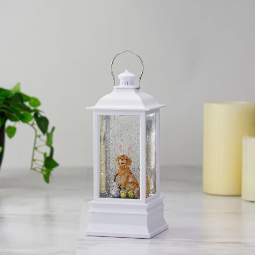 9" White Dog With Bunny Ears Easter Lighted Glittering Snow Dome Lantern 4 9" White Dog With Bunny Ears Easter Lighted Glittering Snow Dome Lantern - Image 2