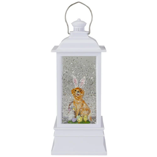 9" White Dog With Bunny Ears Easter Lighted Glittering Snow Dome Lantern 3 9" White Dog With Bunny Ears Easter Lighted Glittering Snow Dome Lantern