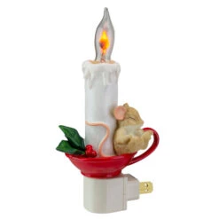 Roman 7" Sleeping Mouse In Teacup With Candle Christmas Night Light