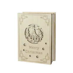 Roman 8.25" Beige And Red LED Lighted Cut Merry Christmas Book Tabletop Decoration