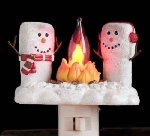 Roman 4.5" White And Yellow Marshmallow Snowmen At A Campfire Festive Christmas Night Light 5 Roman 4.5" White And Yellow Marshmallow Snowmen At A Campfire Festive Christmas Night Light - Image 3