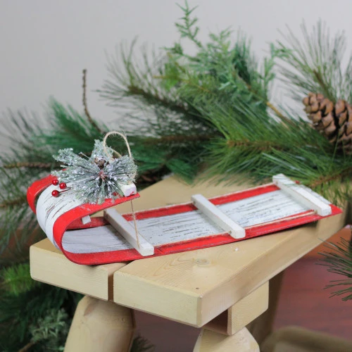 Northlight 14" Red And White Sled Glitter Christmas Wall Hanging 4 Northlight 14" Red And White Sled Glitter Christmas Wall Hanging - Image 2