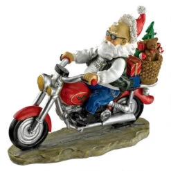 18" Biker Santa Hand Painted Outdoor Garden Statue