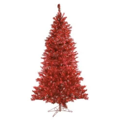 7.5' Pre-Lit Medium Sparkle Ruby Tinsel Artificial Christmas Tree - Red Lights