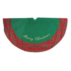 48" Green "Merry Christmas" Plaid Christmas Tree Skirt - 33395480