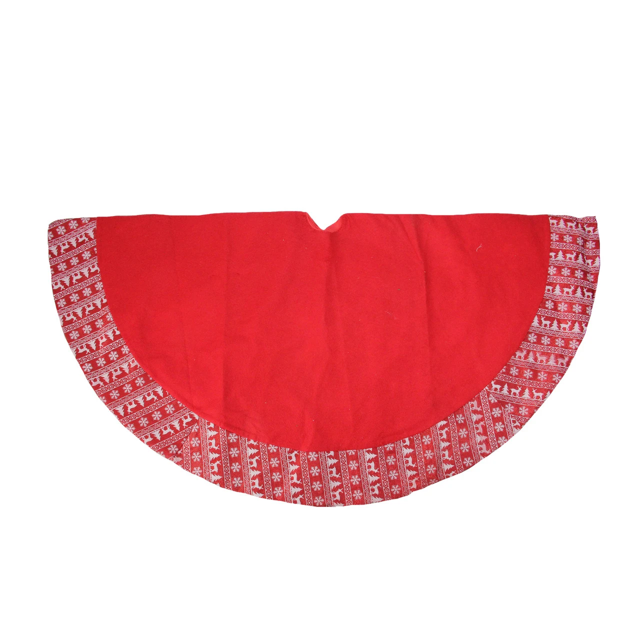 46.5" Red And White Glittered Nordic Pattern Border Christmas Tree Skirt 3 46.5" Red And White Glittered Nordic Pattern Border Christmas Tree Skirt