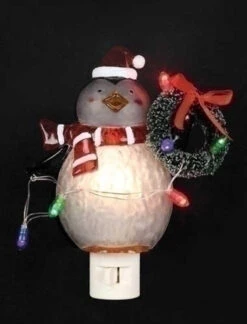 Roman 6.25" Red And White LED Lighted Festive Wintry Penguin With Wreath Christmas Night Light