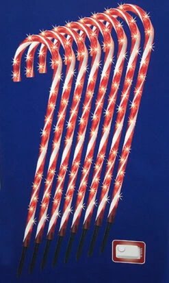 Set Of 8 Red And White Lighted Candy Cane Christmas Lawn Stakes