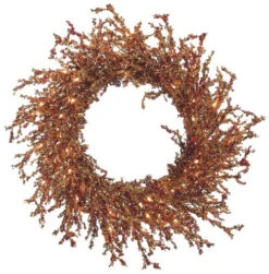 Pre-Lit Brown Berries And Ice Artificial Christmas Wreath - 26-Inch, Clear Lights