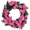 22" Pre-Lit Poinsettia Battery Operated Artificial Christmas Wreath - Clear LED Lights