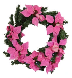 22" Pre-Lit Poinsettia Battery Operated Artificial Christmas Wreath - Clear LED Lights