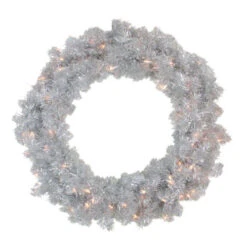 30" Pre-Lit Sparkling Silver Tinsel Artificial Christmas Wreath - Clear Lights