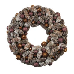 Frosted Pine Cone And Ball Ornament Artificial Christmas Wreath - 21-Inch, Unlit
