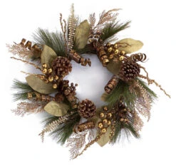 Melrose Brown And Gold Mixed Foliage Pine Cone Artificial Christmas Wreath - 24-Inch, Unlit