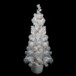 Northlight 3.5' X 18'' Pre-Lit Potted Flocked White Tinsel Artificial Christmas Tree - Clear Lights