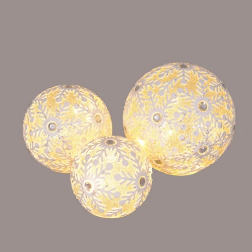 Northlight Set Of 3 White And Silver Battery Operated Lighted LED Snowflake Christmas Ball Decors 6" 5 Northlight Set Of 3 White And Silver Battery Operated Lighted LED Snowflake Christmas Ball Decors 6" - Image 3